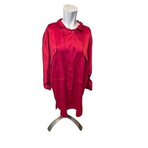 Vintage 80s Silk Blouse Faux Flap Pockets Red One Size